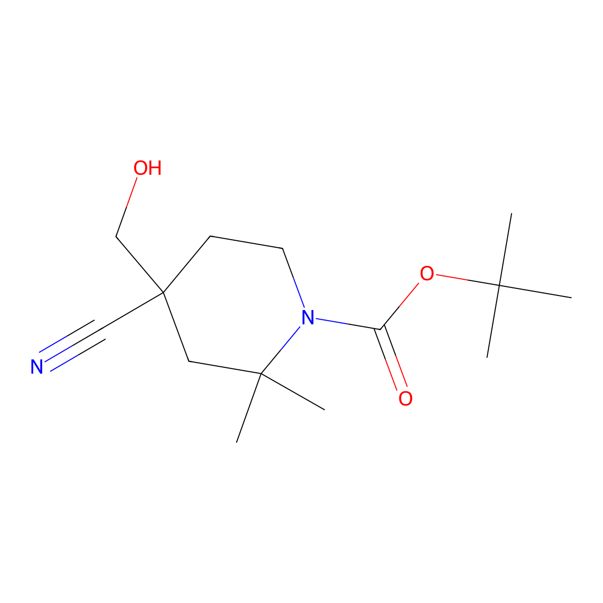 1-Boc-4-(hydroxymethyl)-2,2-dimethylpiperidine-4-carbonitrile molecular structure, CAS 2888531-35-7