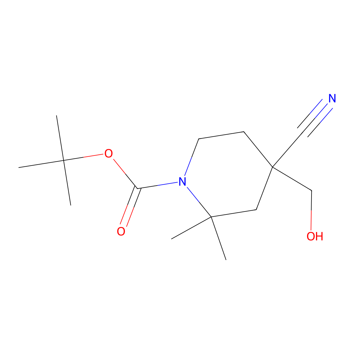 1-Boc-4-(hydroxymethyl)-2,2-dimethylpiperidine-4-carbonitrile molecular structure, CAS 2888531-35-7