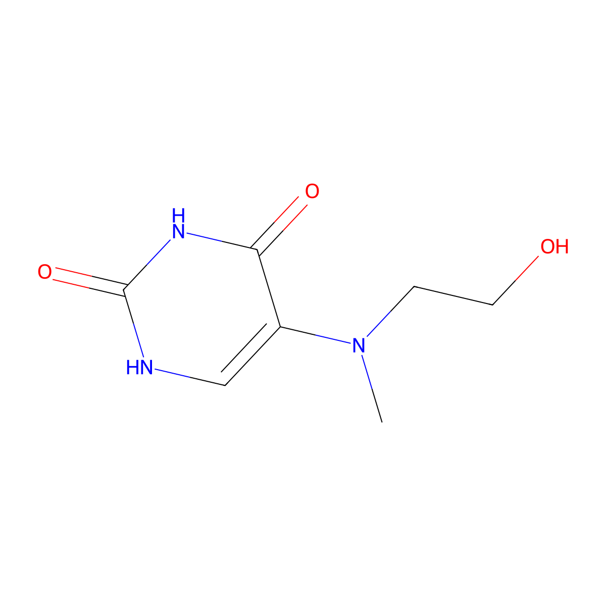 5-[(2-hydroxyethyl)(methyl)amino]pyrimidine-2,4(1H,3H)-dione molecular structure, CAS 28898-15-9