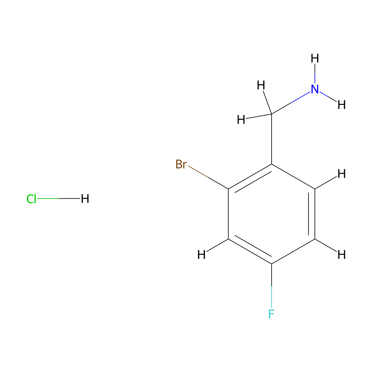 (2-Bromo-4-fluorophenyl)methanamine hydrochloride molecular structure, CAS 289038-14-8