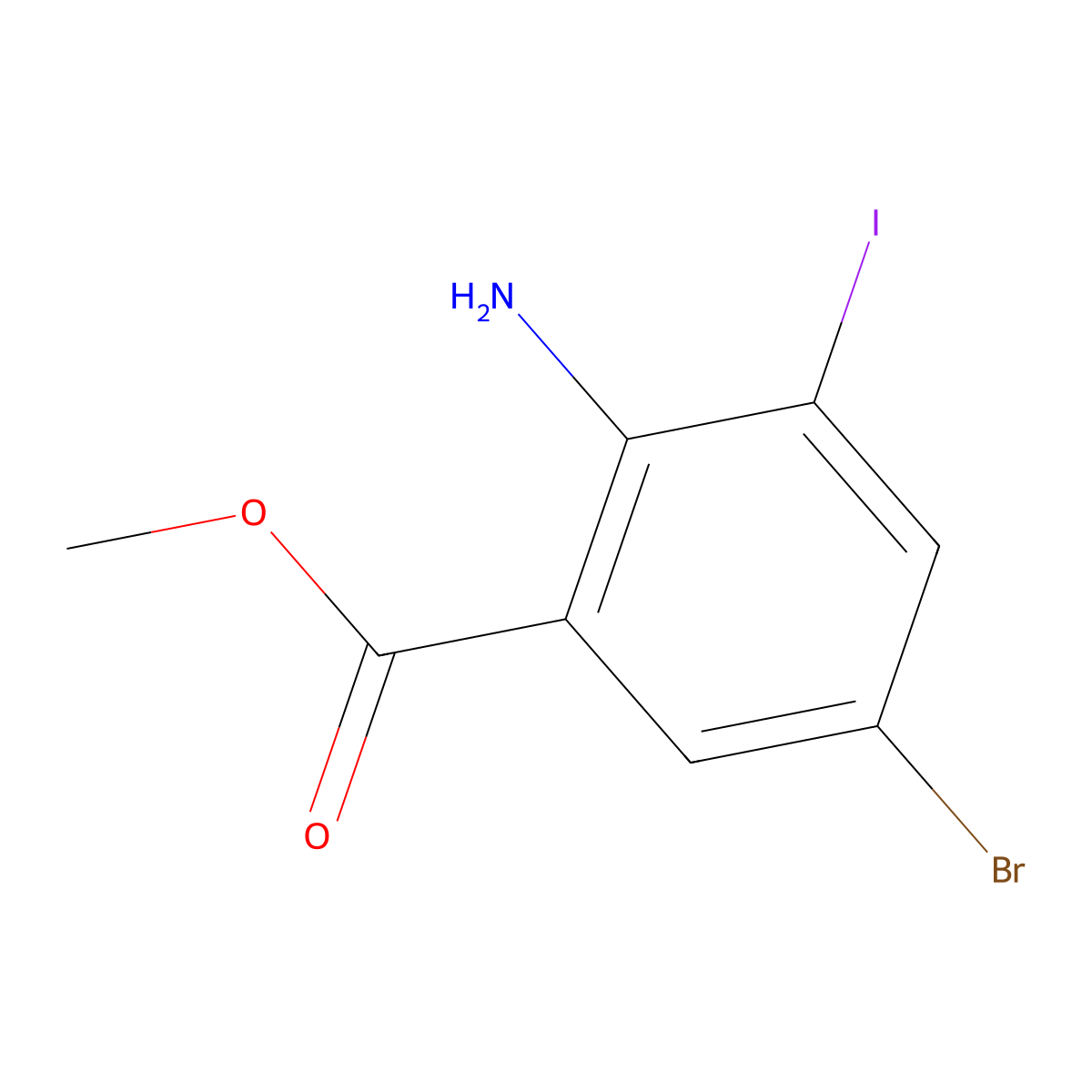 Methyl 2-amino-5-bromo-3-iodobenzoate molecular structure, CAS 289039-83-4