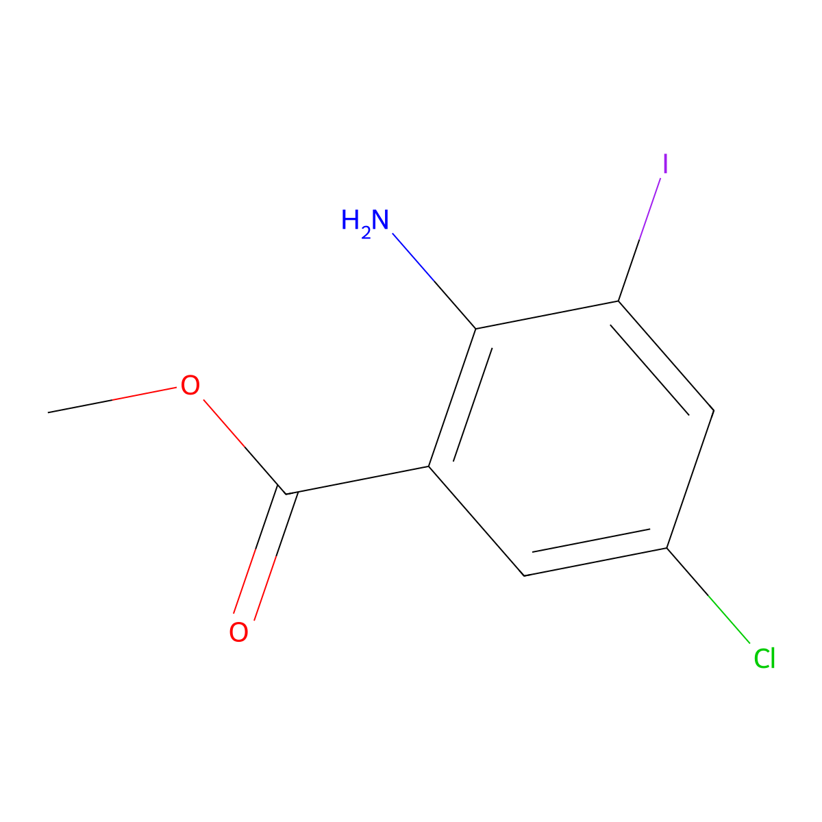 Methyl 2-amino-5-chloro-3-iodobenzoate molecular structure, CAS 289039-84-5