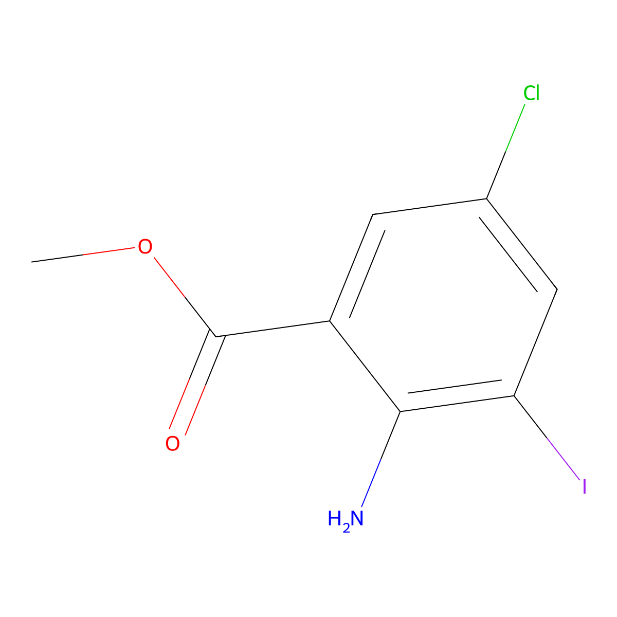 Methyl 2-amino-5-chloro-3-iodobenzoate molecular structure, CAS 289039-84-5