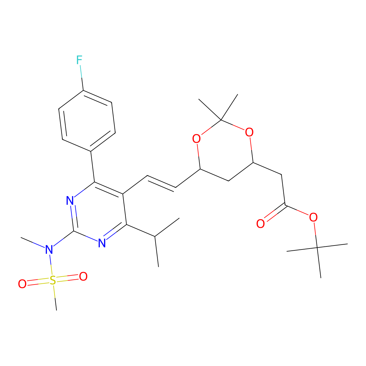 tert-butyl 2-((4R,6S)-6-((E)-2-(4-(4-fluorophenyl)-6-isopropyl-2-(N-methylmethylsulfonamido)pyrimidin-5-yl)vinyl)-2,2-dimethyl-1,3-dioxan-4-yl)acetate molecular structure, CAS 289042-12-2