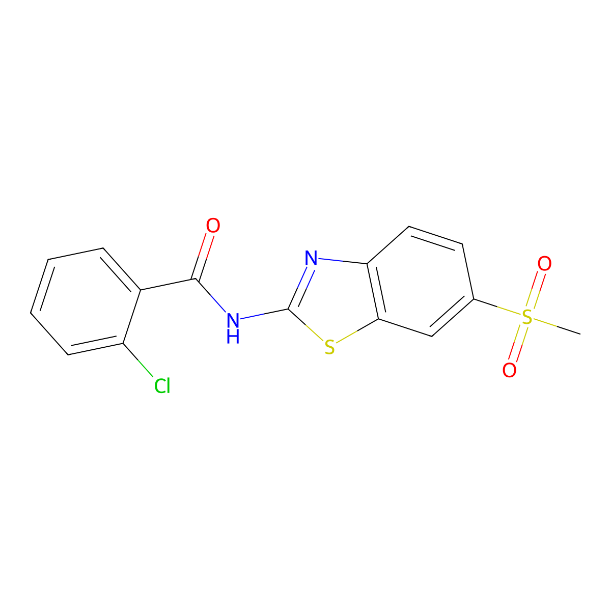 2-chloro-N-(6-methanesulfonyl-1,3-benzothiazol-2-yl)benzamide molecular structure, CAS 289062-88-0