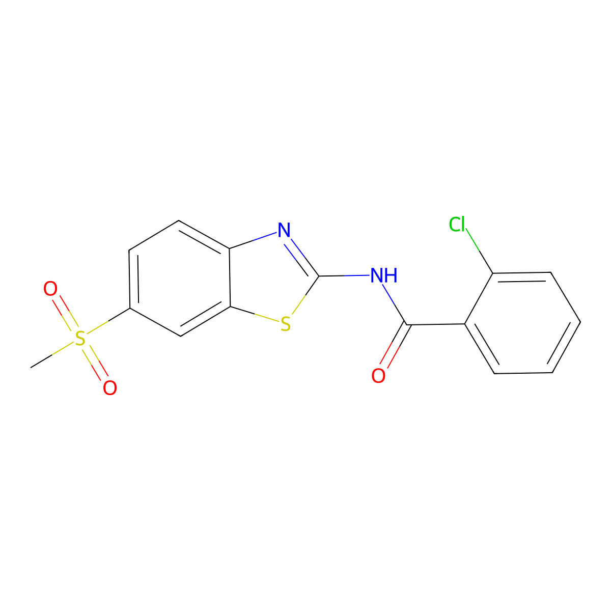 2-chloro-N-(6-methanesulfonyl-1,3-benzothiazol-2-yl)benzamide molecular structure, CAS 289062-88-0