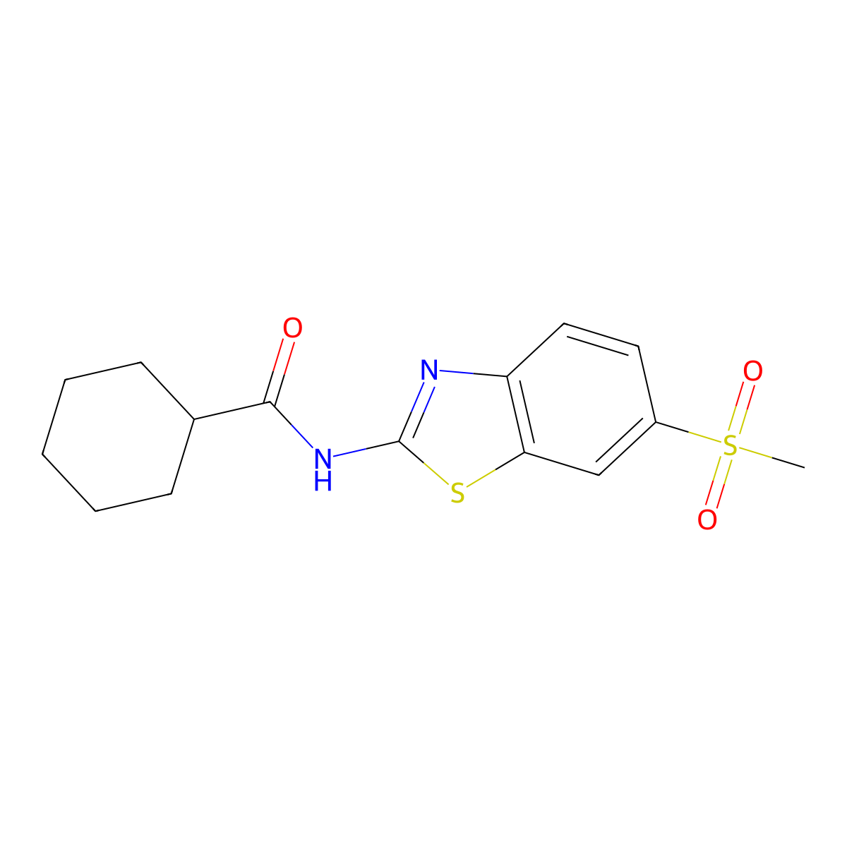 Cyclohexanecarboxylic acid, (6-methanesulfonylbenzothiazol-2-yl)amide molecular structure, CAS 289062-90-4