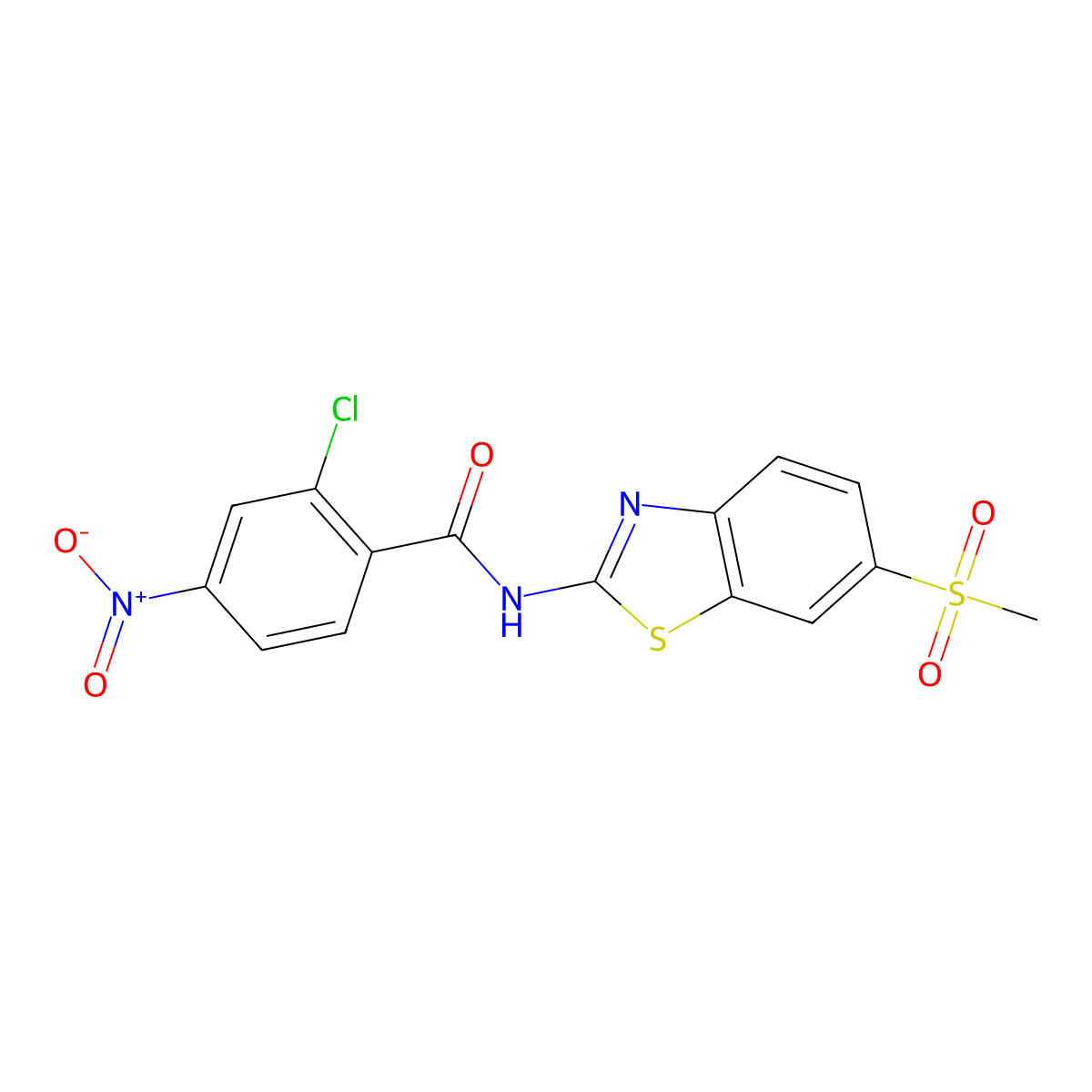 2-chloro-N-(6-methylsulfonyl-1,3-benzothiazol-2-yl)-4-nitrobenzamide molecular structure, CAS 289062-93-7