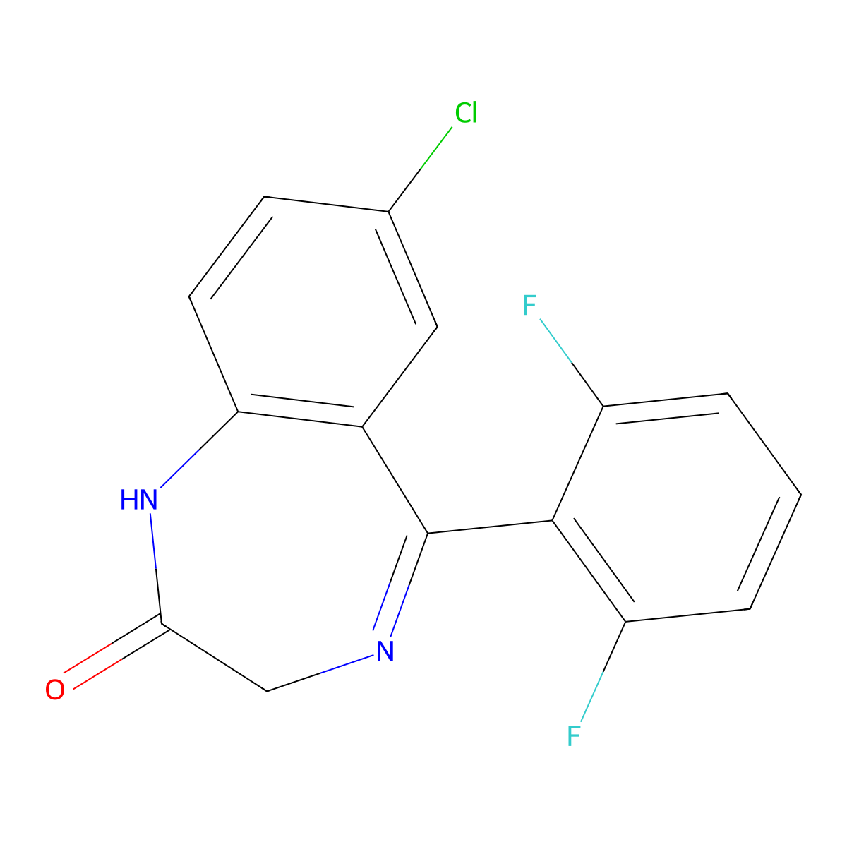 7-Chloro-5-(2,6-difluorophenyl)-1,3-dihydro-2H-1,4-benzodiazepin-2-one molecular structure, CAS 28910-86-3
