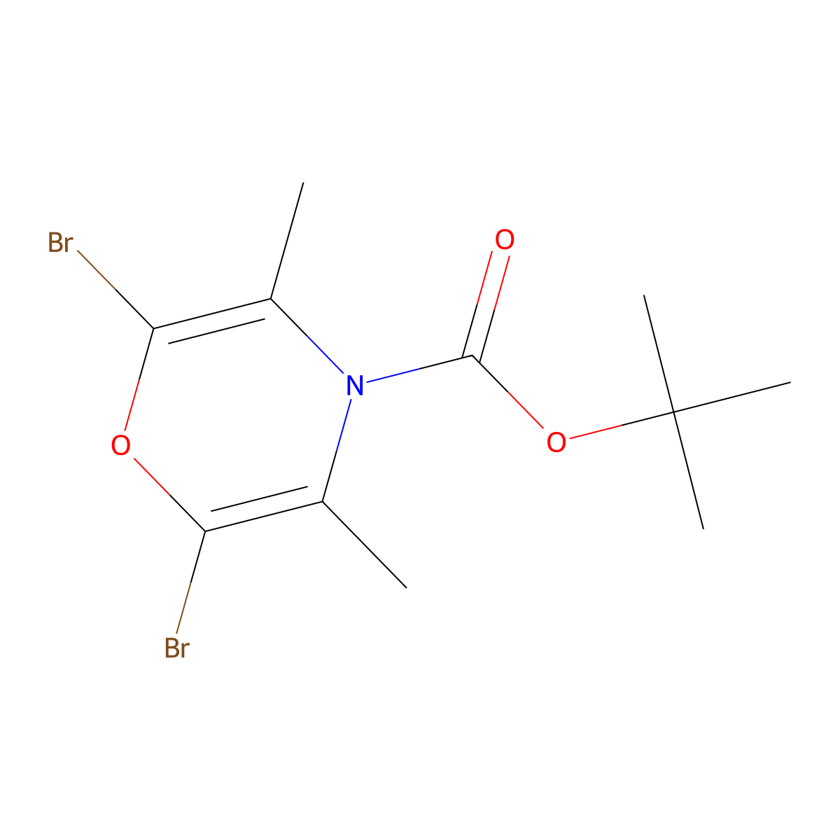 tert-butyl 2,6-dibromo-3,5-dimethyl-4H-1,4-oxazine-4-carboxylate molecular structure, CAS 2891510-83-9