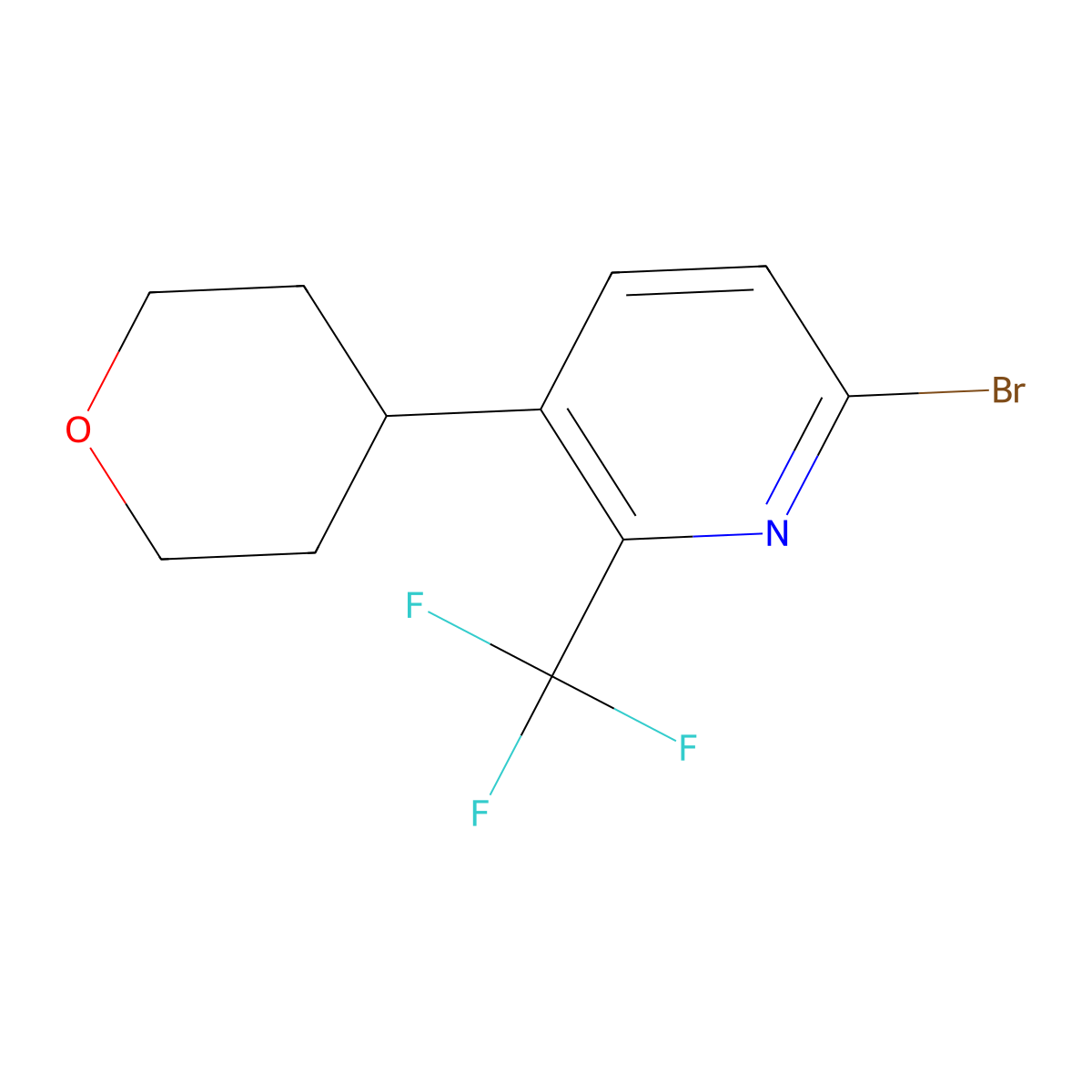 6-bromo-3-(tetrahydro-2H-pyran-4-yl)-2-(trifluoromethyl)pyridine molecular structure, CAS 2891511-29-6
