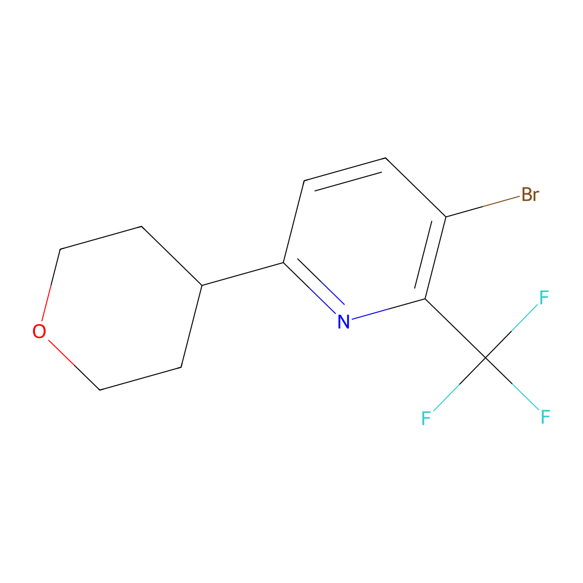 3-bromo-6-(tetrahydro-2H-pyran-4-yl)-2-(trifluoromethyl)pyridine molecular structure, CAS 2891511-76-3