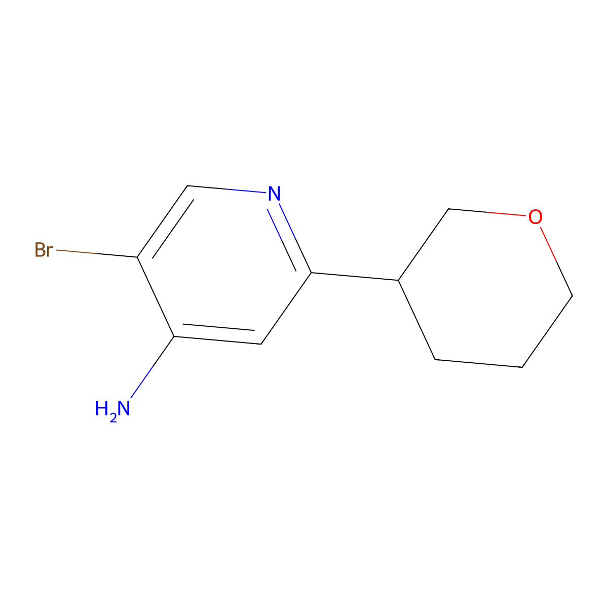 5-bromo-2-(tetrahydro-2H-pyran-3-yl)pyridin-4-amine molecular structure, CAS 2891511-82-1