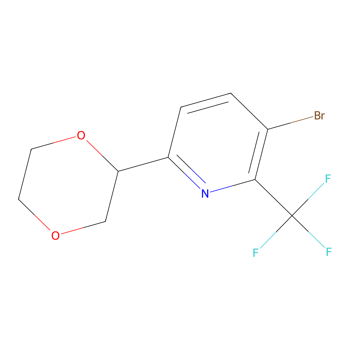 3-Bromo-6-(1,4-dioxan-2-yl)-2-(trifluoromethyl)pyridine molecular structure, CAS 2891511-88-7