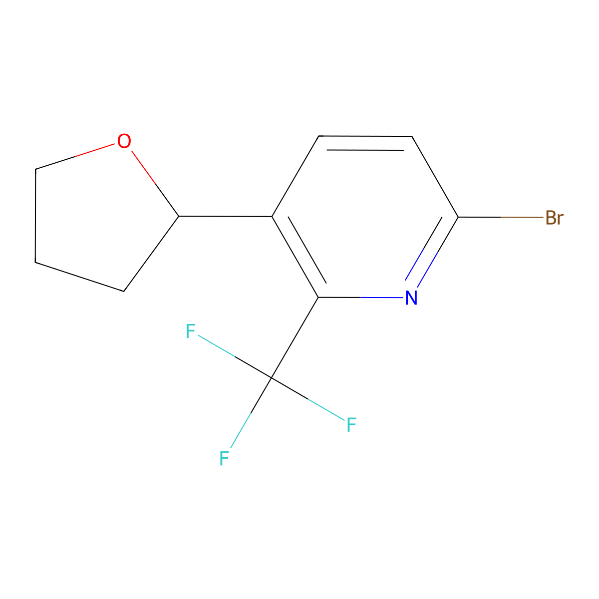 6-Bromo-3-(tetrahydrofuran-2-yl)-2-(trifluoromethyl)pyridine molecular structure, CAS 2891511-90-1