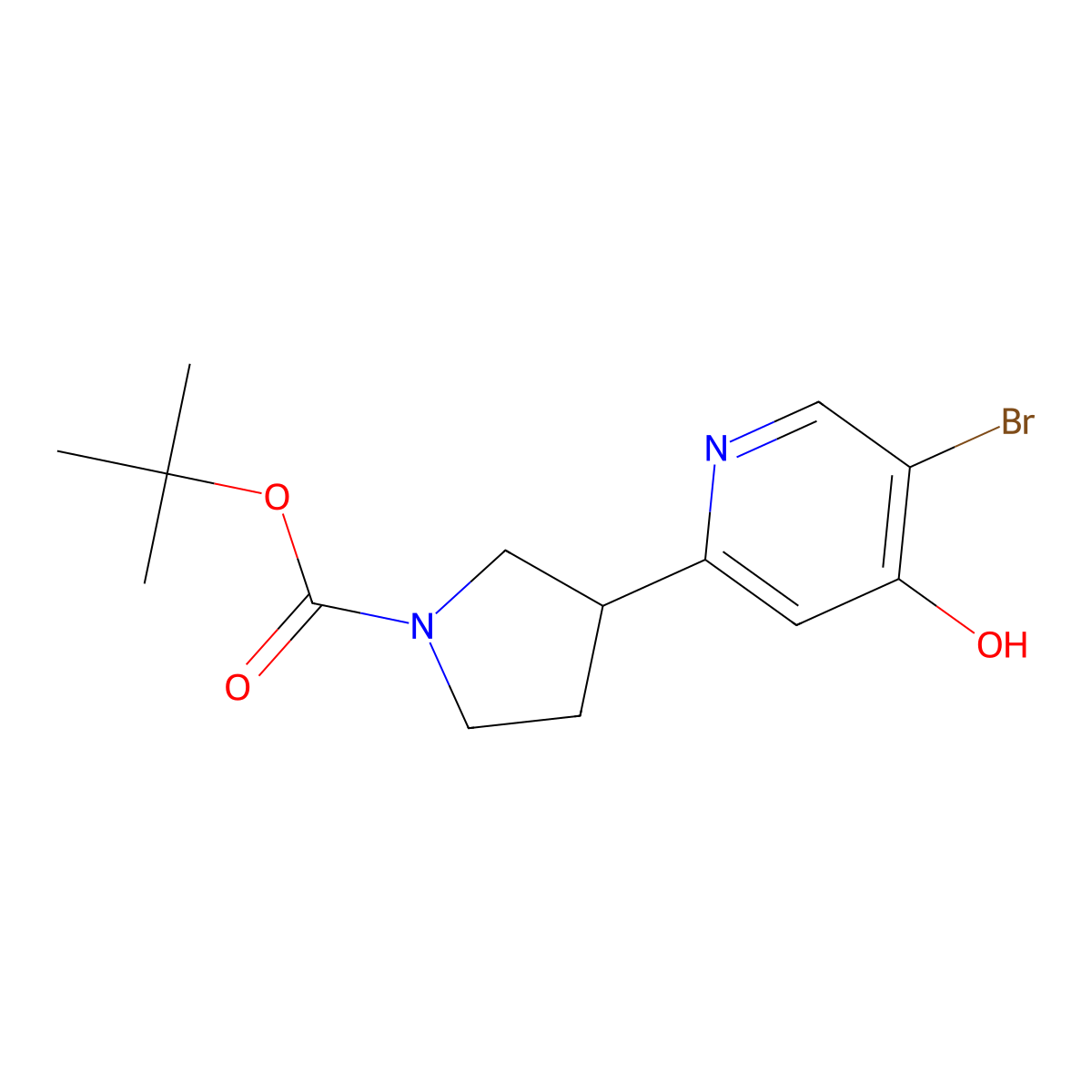 Tert-butyl 3-(5-bromo-4-hydroxypyridin-2-yl)pyrrolidine-1-carboxylate molecular structure, CAS 2891511-92-3