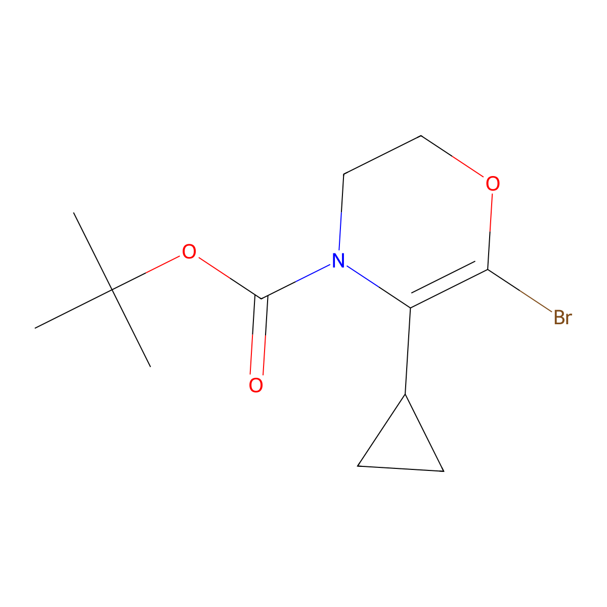 tert-butyl 6-bromo-5-cyclopropyl-2,3-dihydro-4H-1,4-oxazine-4-carboxylate molecular structure, CAS 2891511-95-6