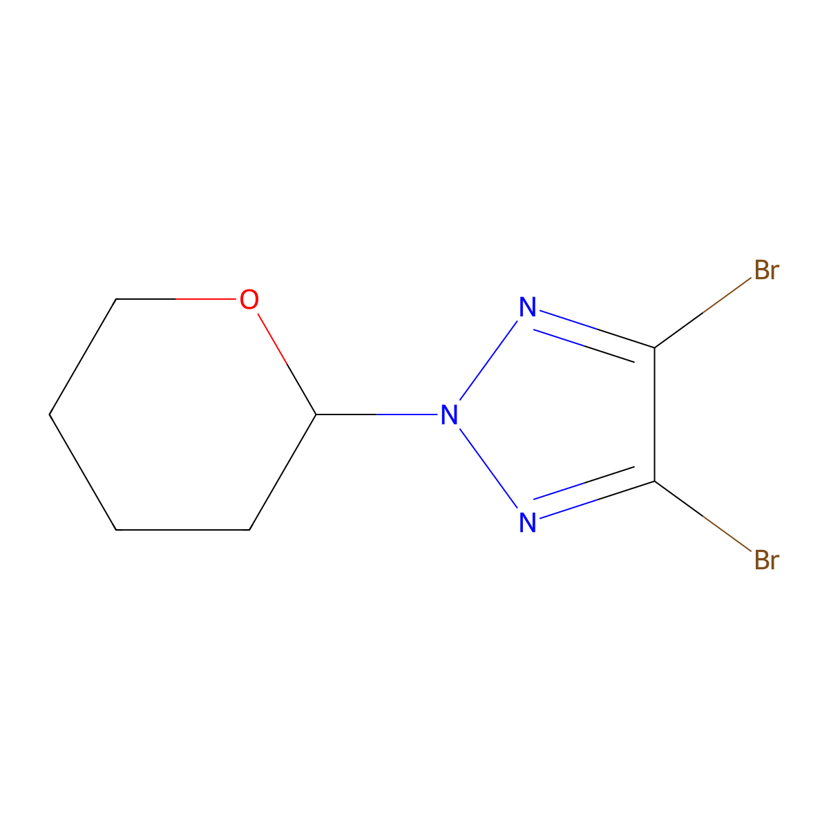 4,5-dibromo-2-(oxan-2-yl)-2H-1,2,3-triazole molecular structure, CAS 2891512-00-6