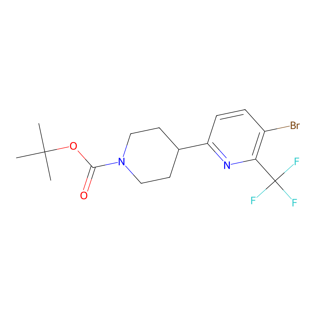 Tert-butyl 4-(5-bromo-6-(trifluoromethyl)pyridin-2-yl)piperidine-1-carboxylate molecular structure, CAS 2891512-23-3