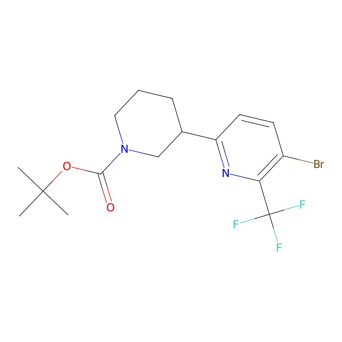 Tert-butyl 3-(5-bromo-6-(trifluoromethyl)pyridin-2-yl)piperidine-1-carboxylate molecular structure, CAS 2891518-87-7