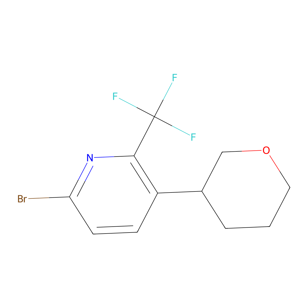 6-bromo-3-(tetrahydro-2H-pyran-3-yl)-2-(trifluoromethyl)pyridine molecular structure, CAS 2891518-97-9