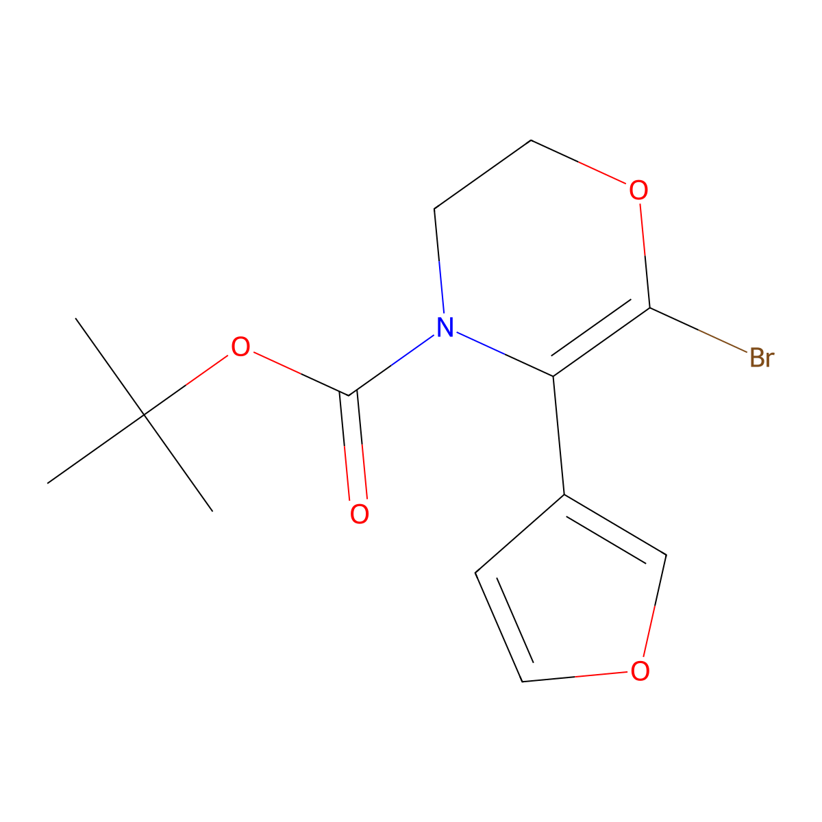 tert-butyl 6-bromo-5-(furan-3-yl)-2,3-dihydro-4H-1,4-oxazine-4-carboxylate molecular structure, CAS 2891518-98-0