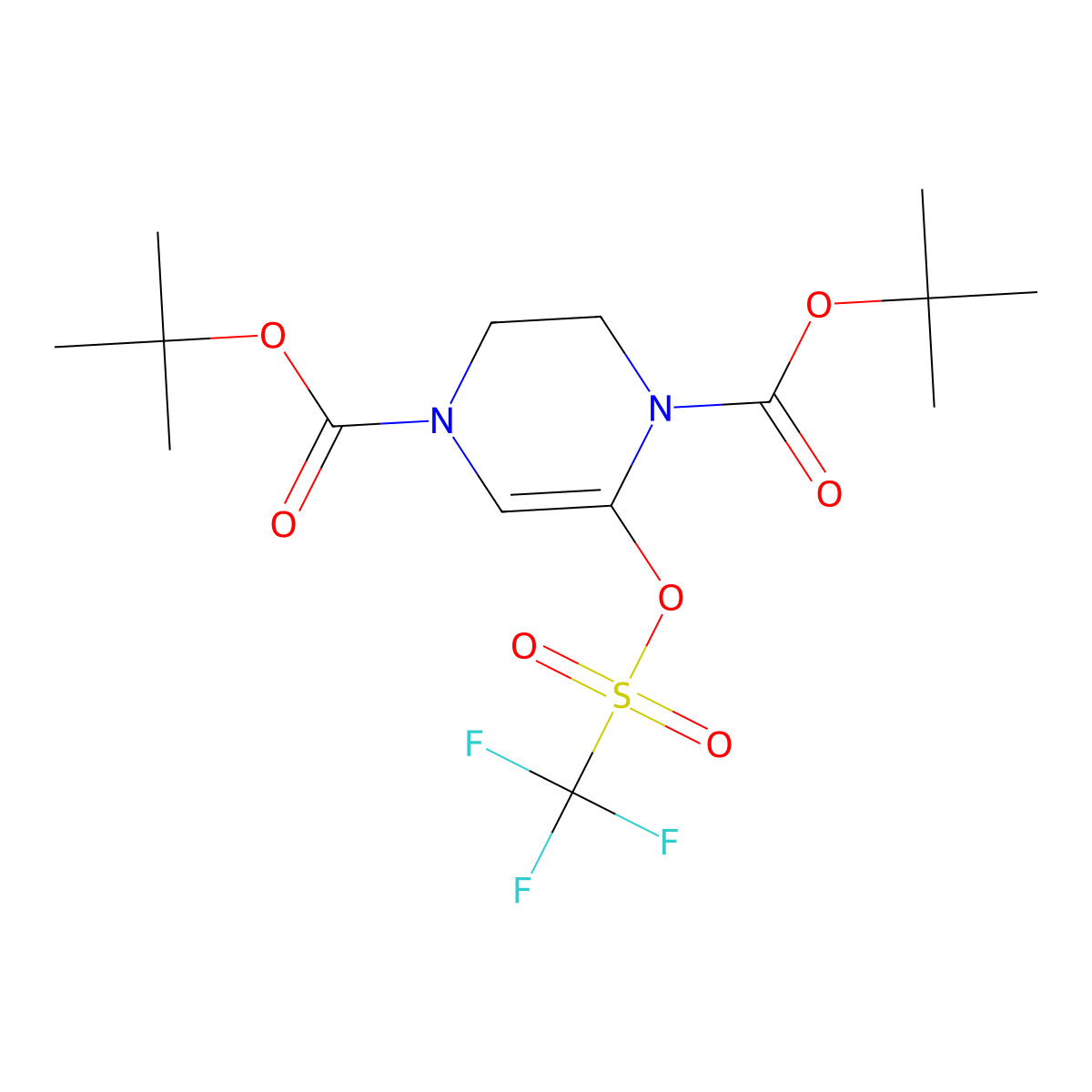 Di-tert-butyl 5-(((trifluoromethyl)sulfonyl)oxy)-2,3-dihydropyrazine-1,4-dicarboxylate molecular structure, CAS 2891519-08-5