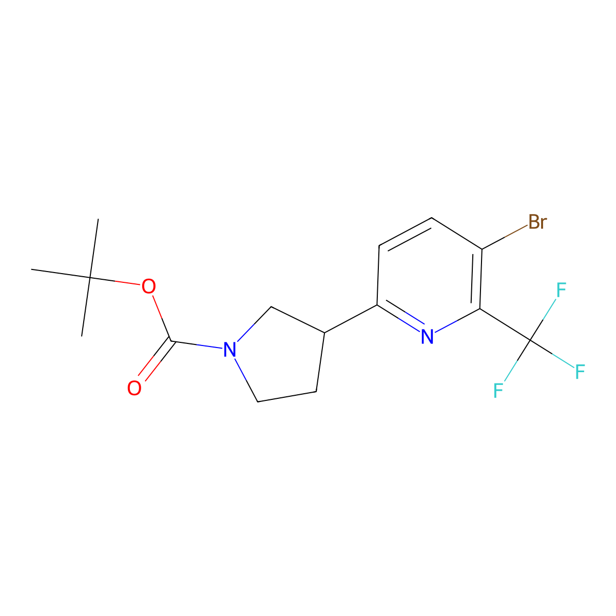 Tert-butyl 3-(5-bromo-6-(trifluoromethyl)pyridin-2-yl)pyrrolidine-1-carboxylate molecular structure, CAS 2891519-91-6