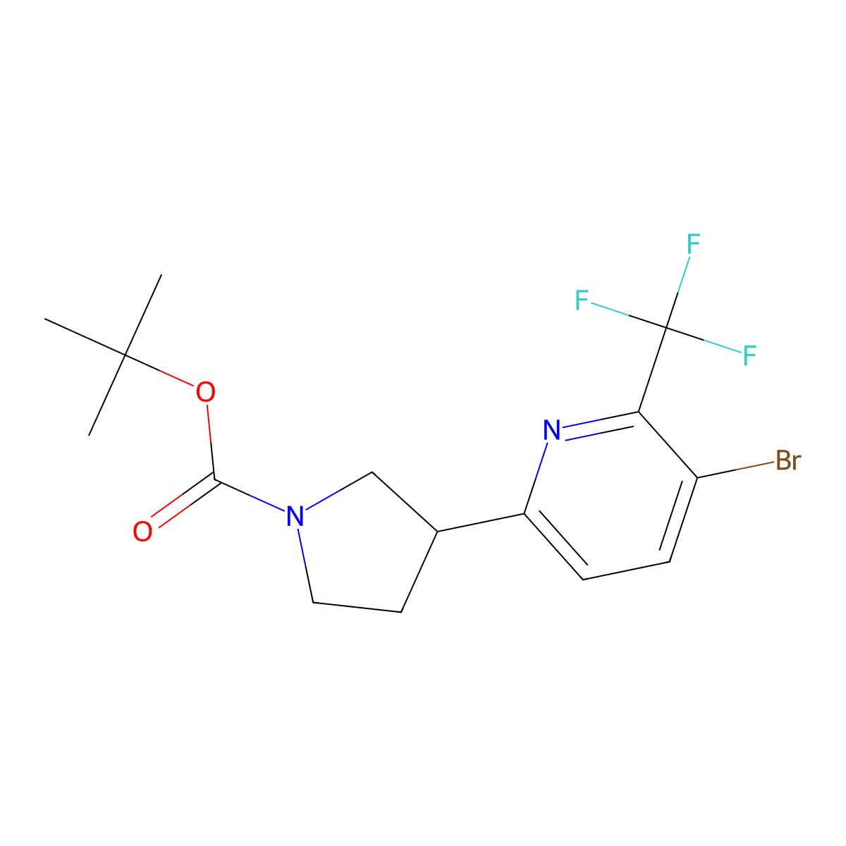 Tert-butyl 3-(5-bromo-6-(trifluoromethyl)pyridin-2-yl)pyrrolidine-1-carboxylate molecular structure, CAS 2891519-91-6