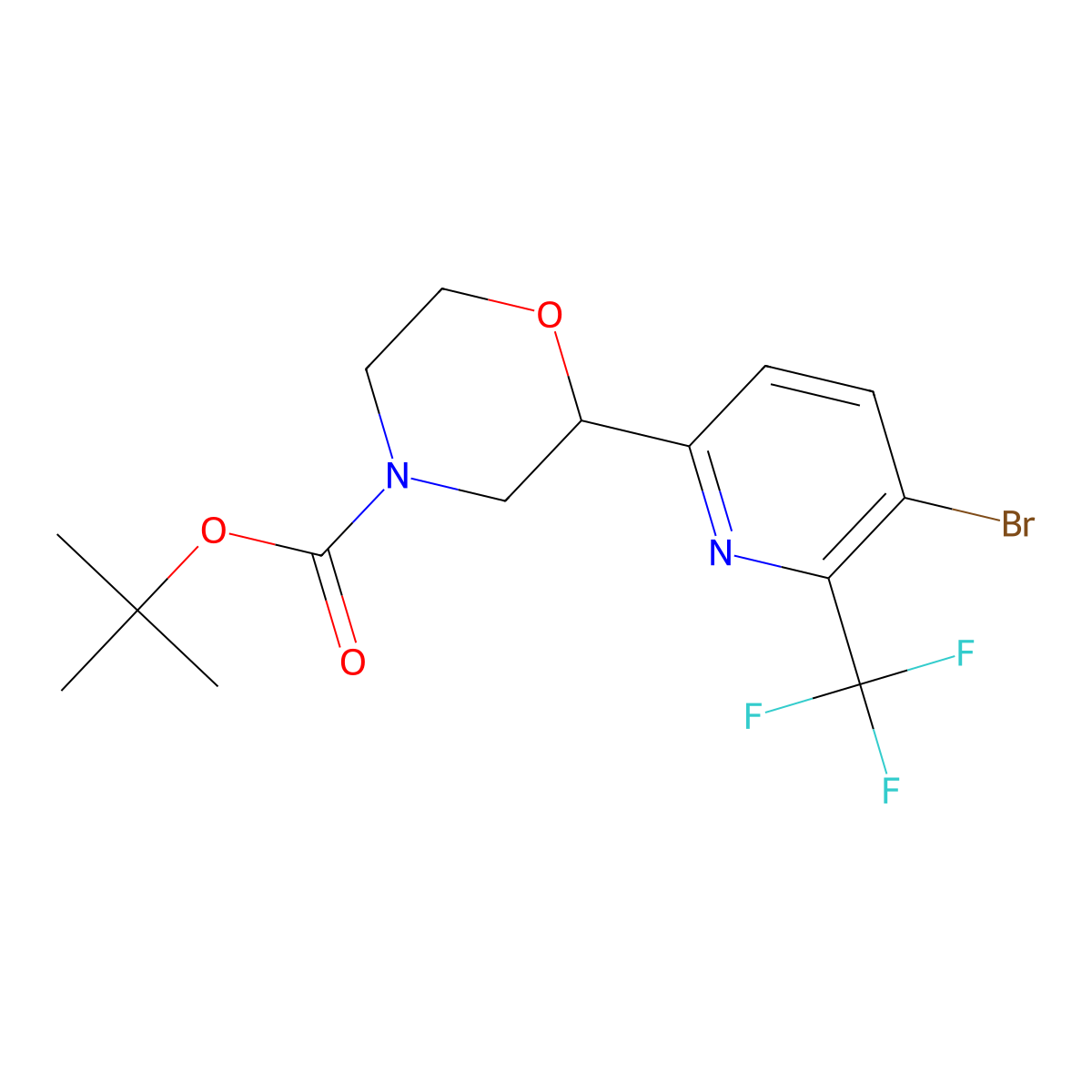 Tert-butyl 2-(5-bromo-6-(trifluoromethyl)pyridin-2-yl)morpholine-4-carboxylate molecular structure, CAS 2891520-15-1