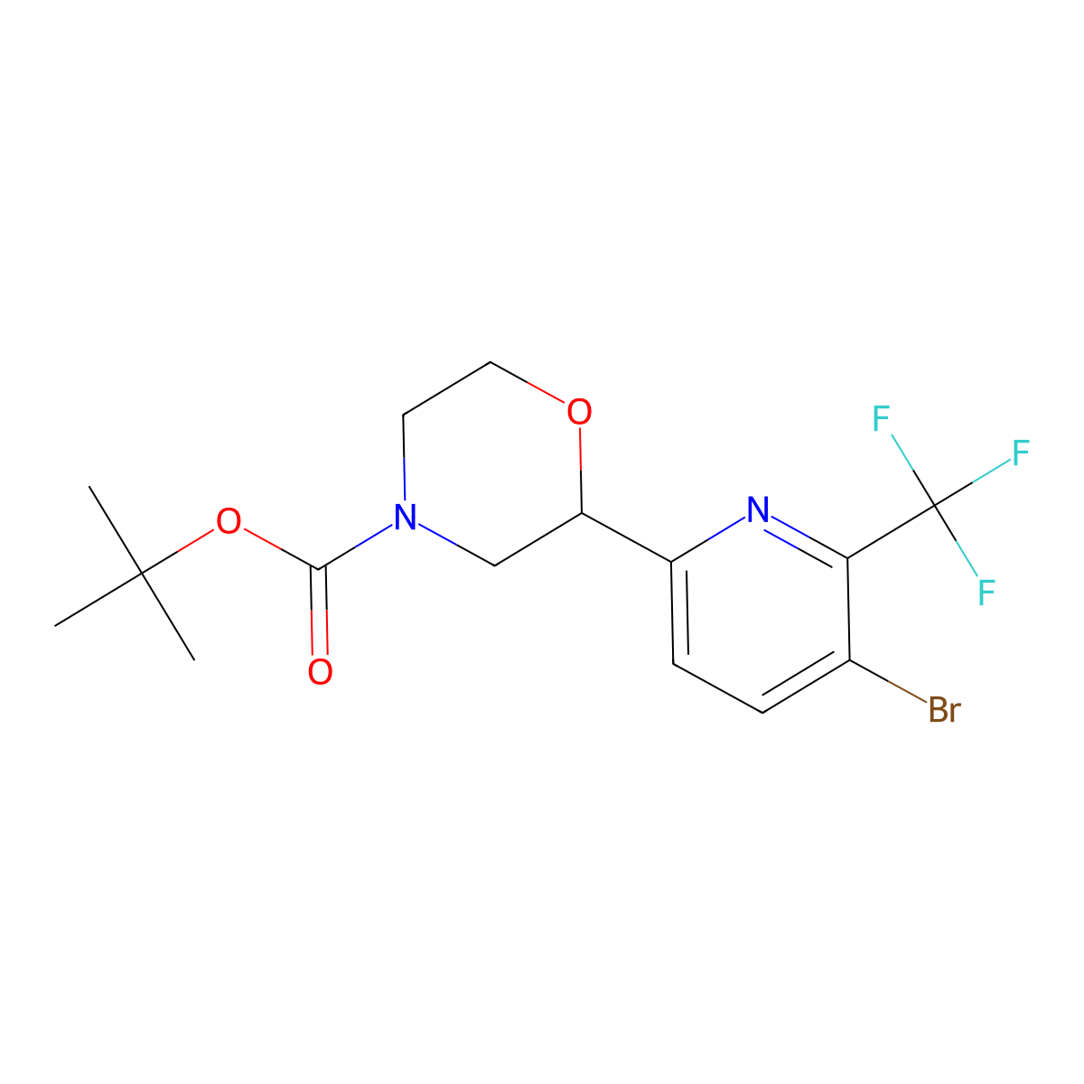 Tert-butyl 2-(5-bromo-6-(trifluoromethyl)pyridin-2-yl)morpholine-4-carboxylate molecular structure, CAS 2891520-15-1