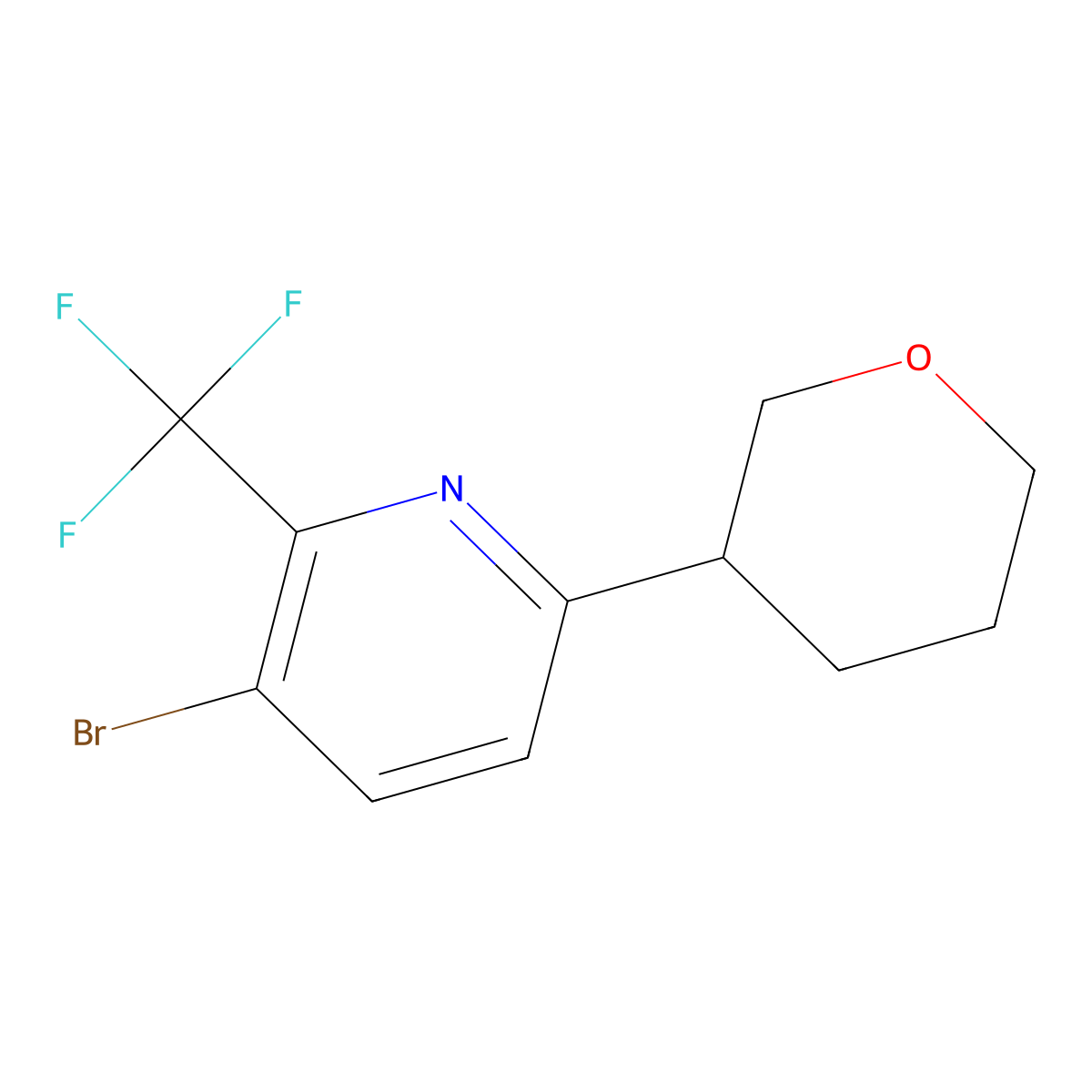 3-bromo-6-(tetrahydro-2H-pyran-3-yl)-2-(trifluoromethyl)pyridine molecular structure, CAS 2891520-43-5