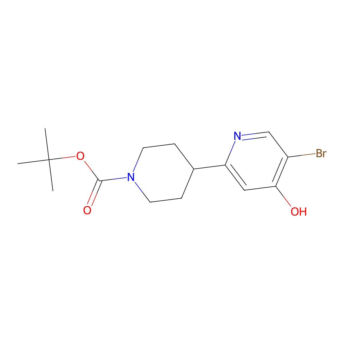 Tert-butyl 4-(5-bromo-4-hydroxypyridin-2-yl)piperidine-1-carboxylate molecular structure, CAS 2891520-49-1