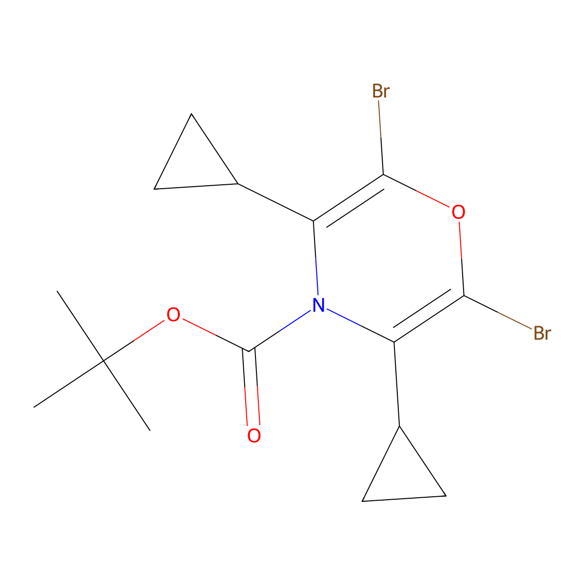 tert-butyl 2,6-dibromo-3,5-dicyclopropyl-4H-1,4-oxazine-4-carboxylate molecular structure, CAS 2891520-58-2