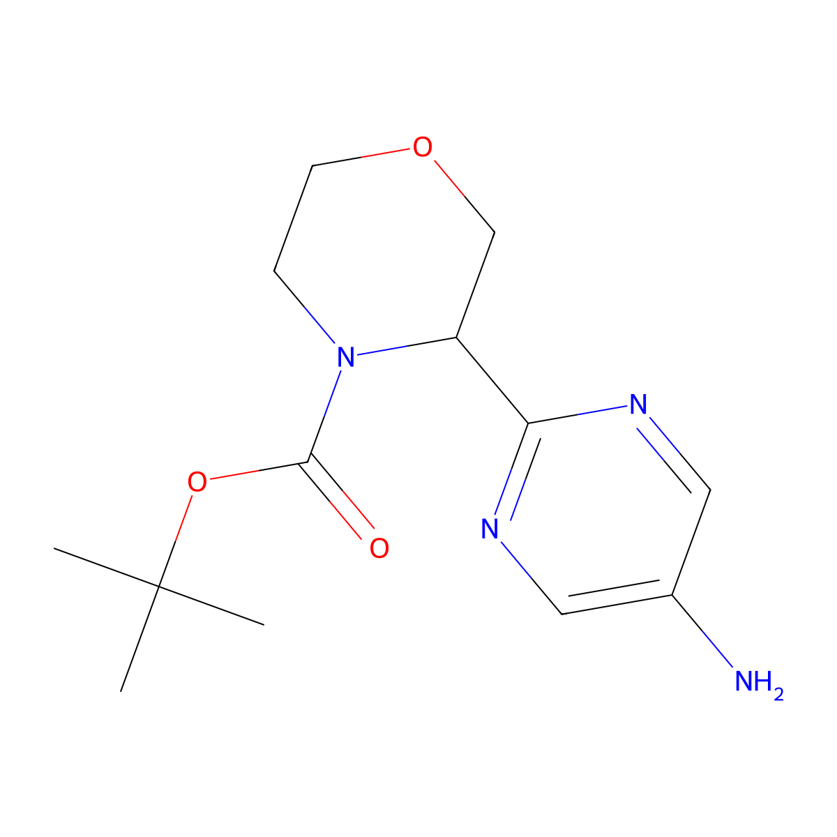 Tert-butyl 3-(5-aminopyrimidin-2-yl)morpholine-4-carboxylate molecular structure, CAS 2891520-59-3