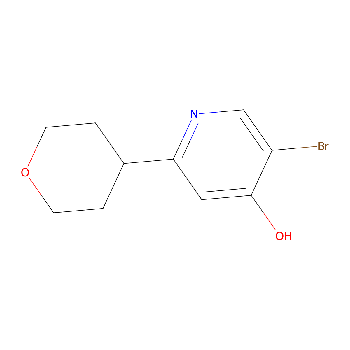 5-bromo-2-(tetrahydro-2H-pyran-4-yl)pyridin-4-ol molecular structure, CAS 2891521-16-5