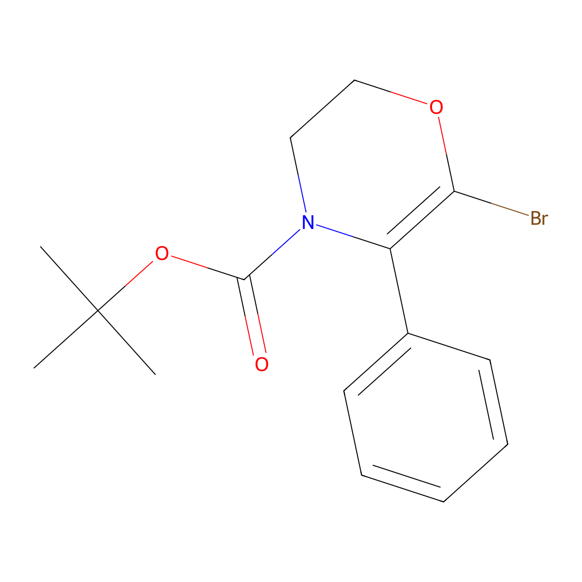 tert-butyl 6-bromo-5-phenyl-2,3-dihydro-4H-1,4-oxazine-4-carboxylate molecular structure, CAS 2891521-17-6