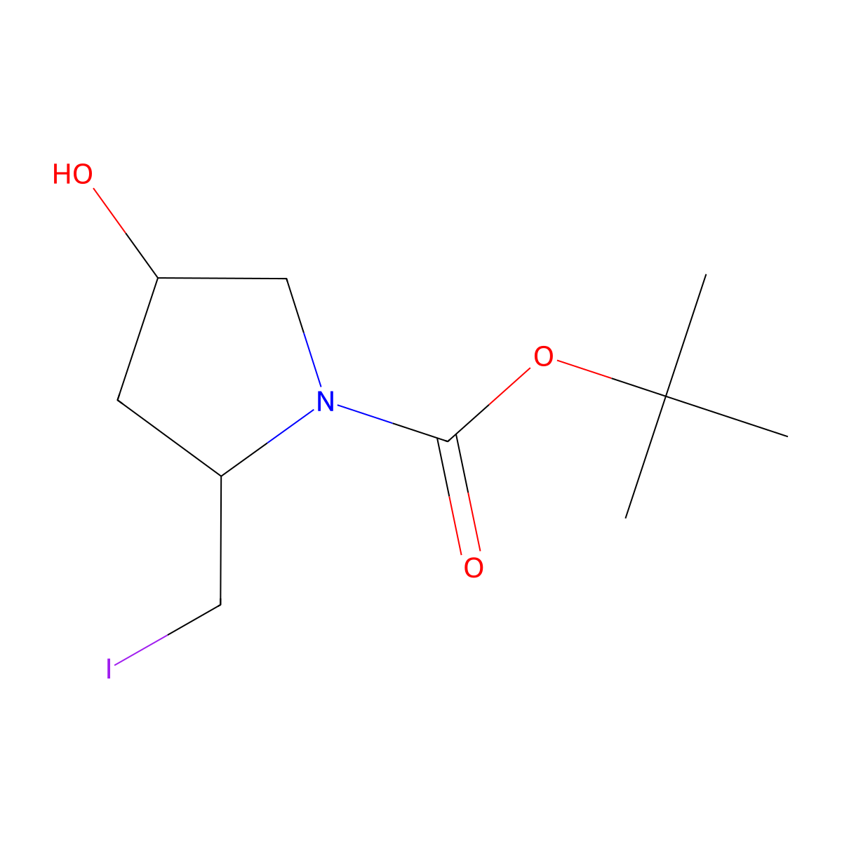 (2R,4R)-tert-butyl 4-hydroxy-2-(iodomethyl)pyrrolidine-1-carboxylate molecular structure, CAS 2891580-13-3