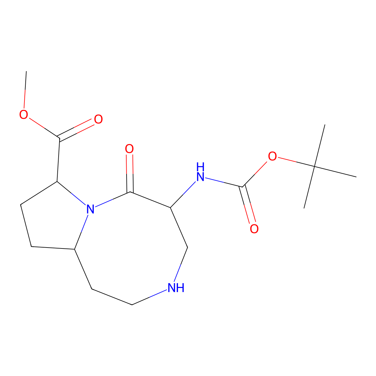 methyl (5R,8R,10aS)-5-(tert-butoxycarbonylamino)-6-oxo-2,3,4,5,8,9,10,10a-octahydro-1H-pyrrolo[1,2-a][1,5]diazocine-8-carboxylate molecular structure, CAS 2891580-20-2