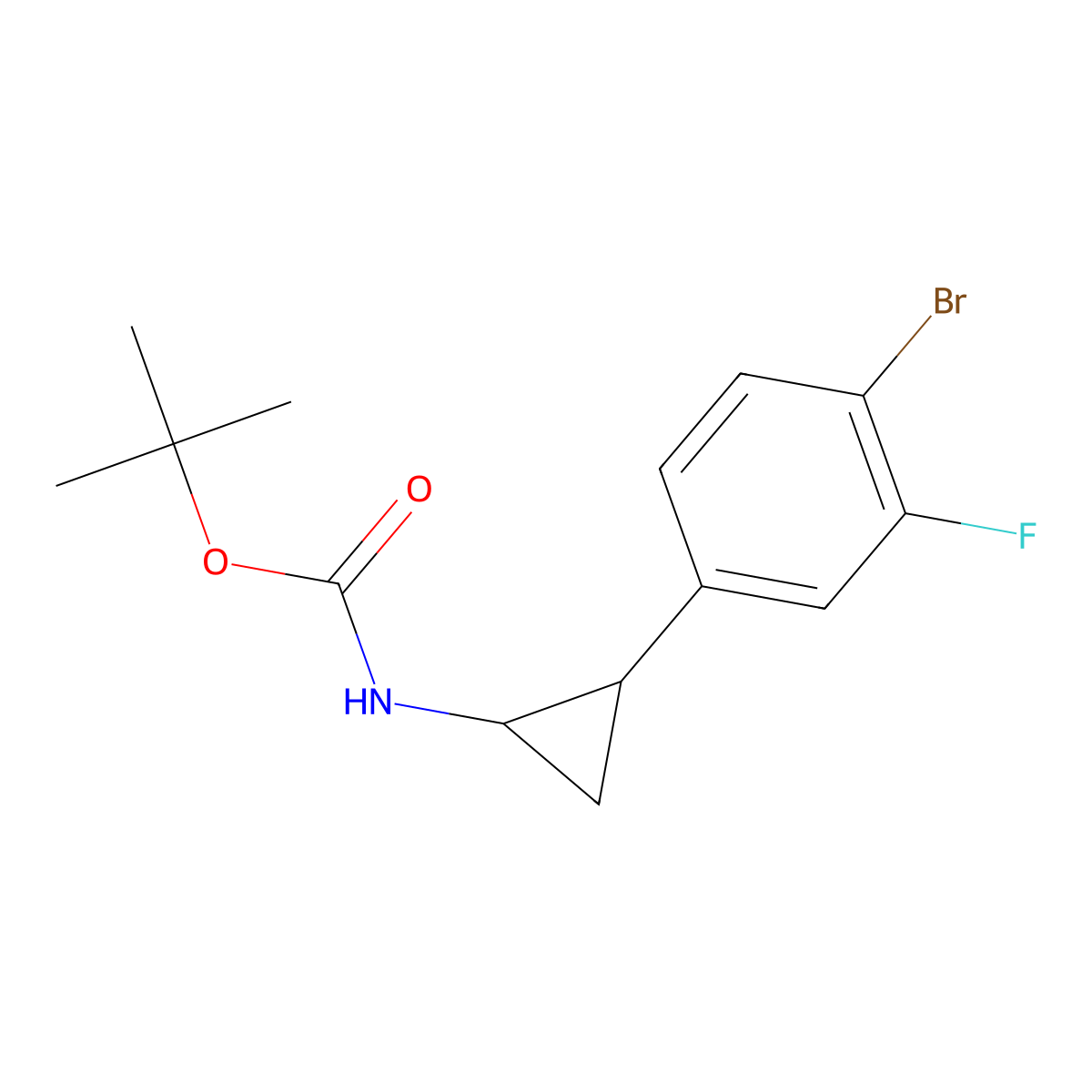 tert-butyl N-[(1S,2R)-2-(4-bromo-3-fluoro-phenyl)cyclopropyl]carbamate molecular structure, CAS 2891580-89-3