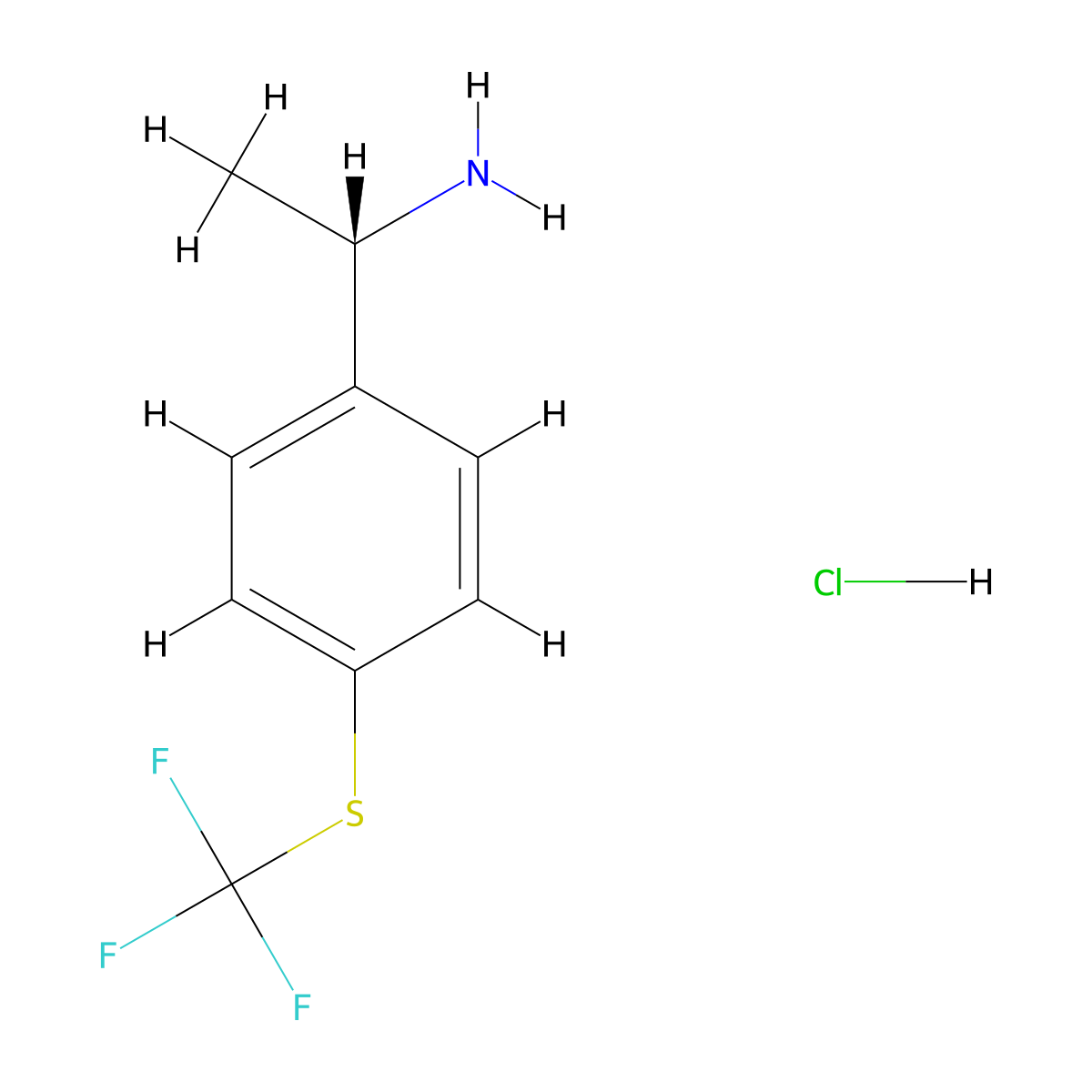 (S)-1-(4-((Trifluoromethyl)thio)phenyl)ethan-1-amine hydrochloride molecular structure, CAS 2891580-97-3