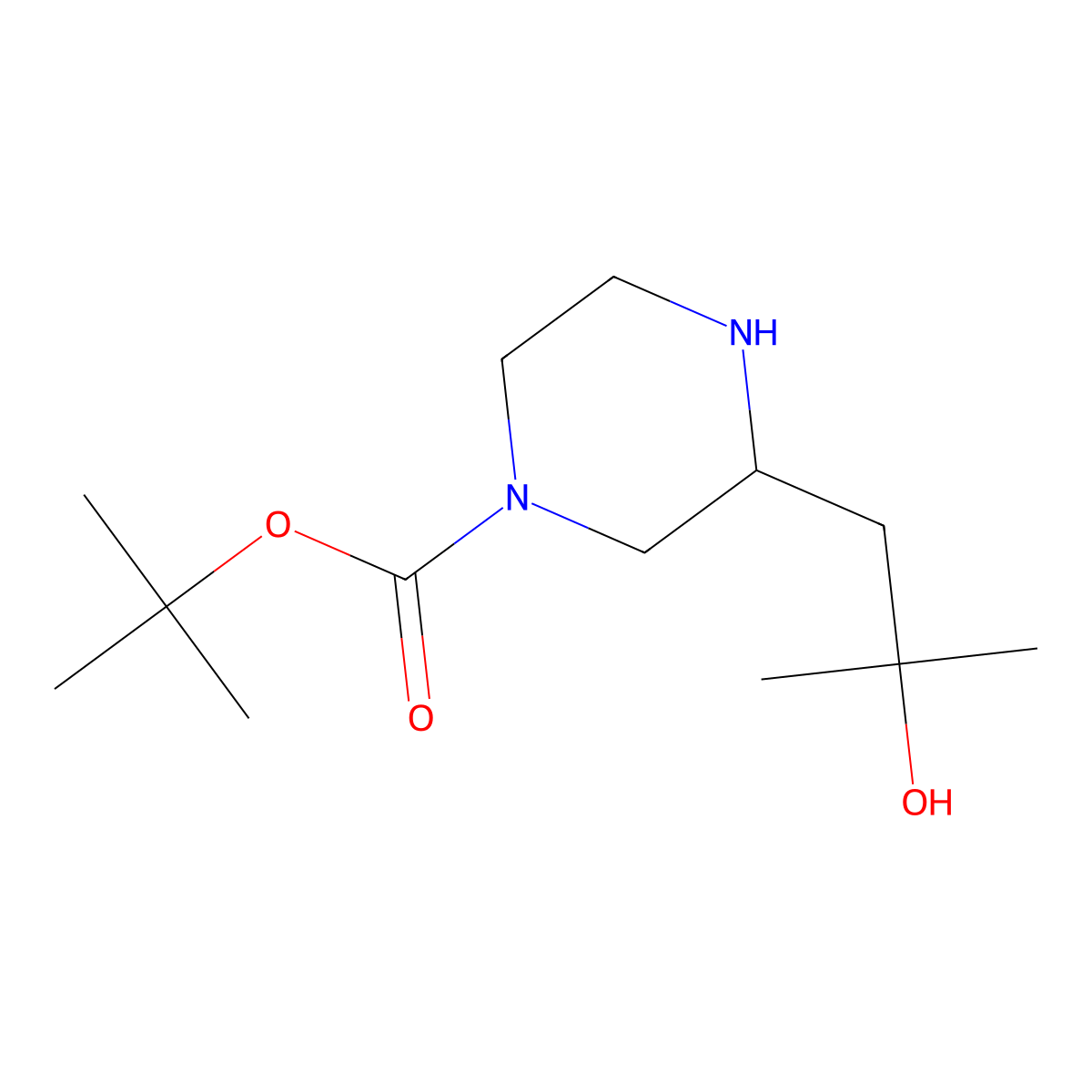 tert-butyl (3R)-3-(2-hydroxy-2-methyl-propyl)piperazine-1-carboxylate molecular structure, CAS 2891581-25-0