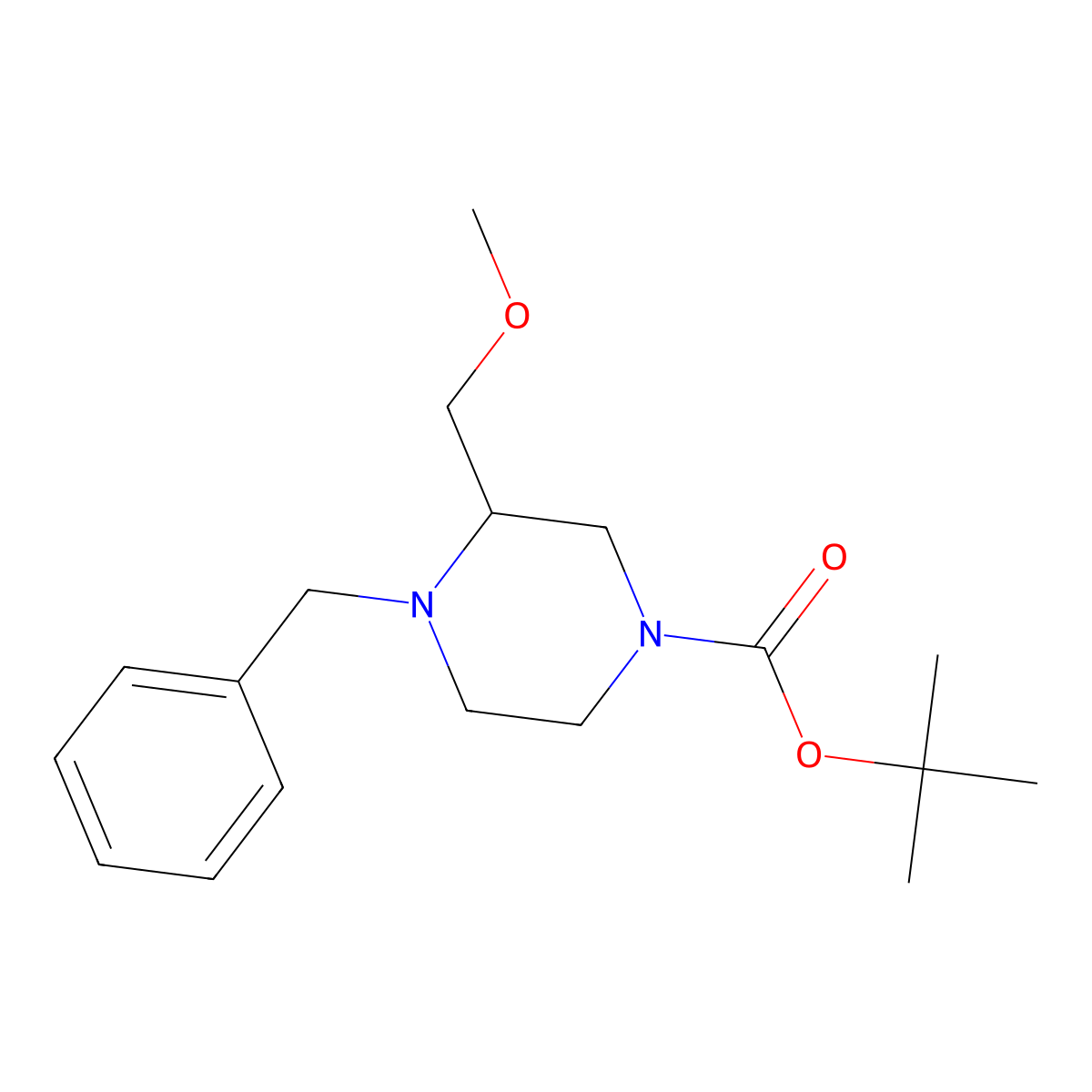 tert-butyl (R)-4-benzyl-3-(methoxymethyl)piperazine-1-carboxylate molecular structure, CAS 2891581-42-1