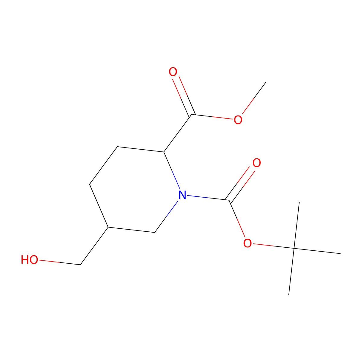 1-(Tert-butyl) 2-methyl 5-(hydroxymethyl)piperidine-1,2-dicarboxylate molecular structure, CAS 2891597-19-4