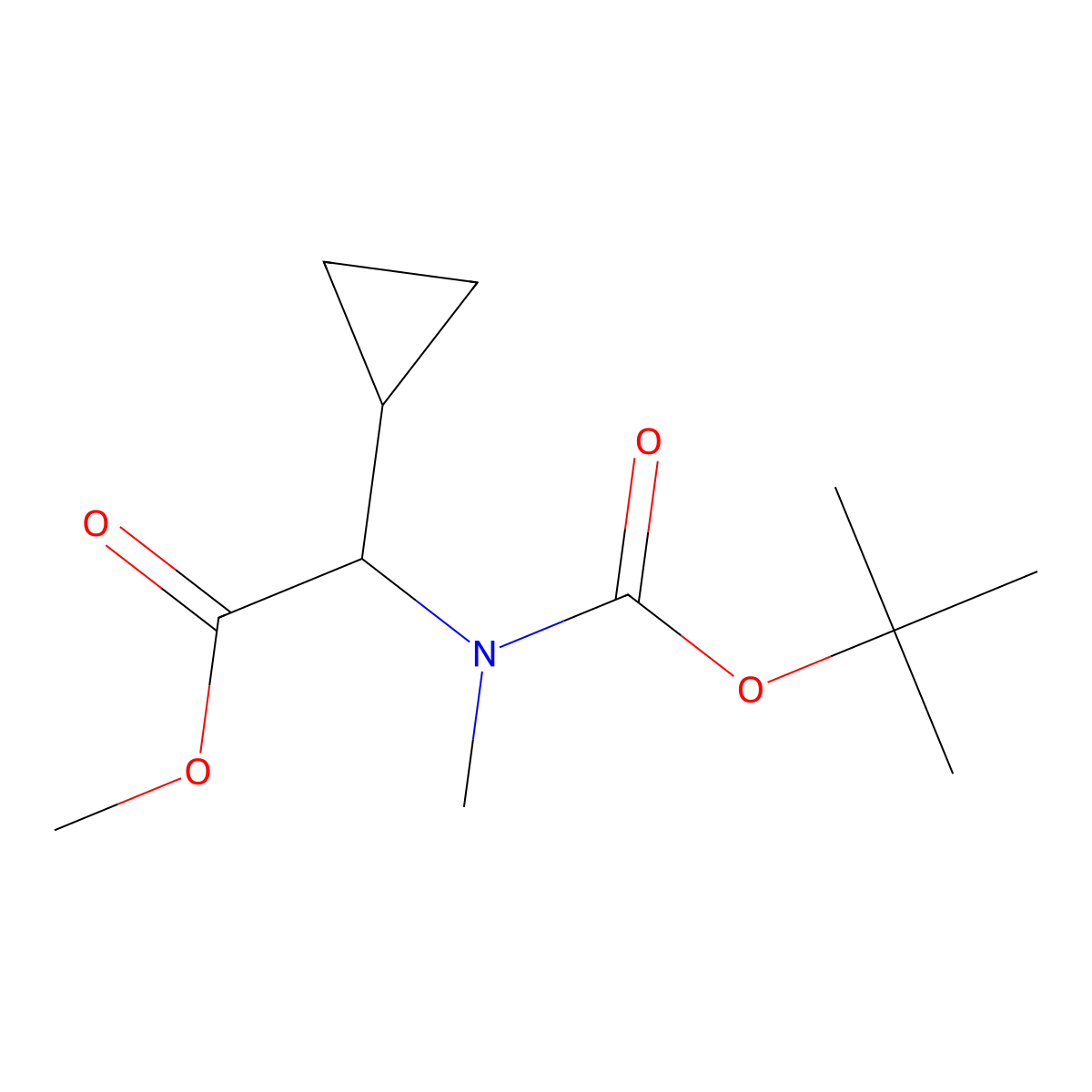 Methyl 2-[tert-butoxycarbonyl(methyl)amino]-2-cyclopropyl-acetate molecular structure, CAS 2891597-24-1