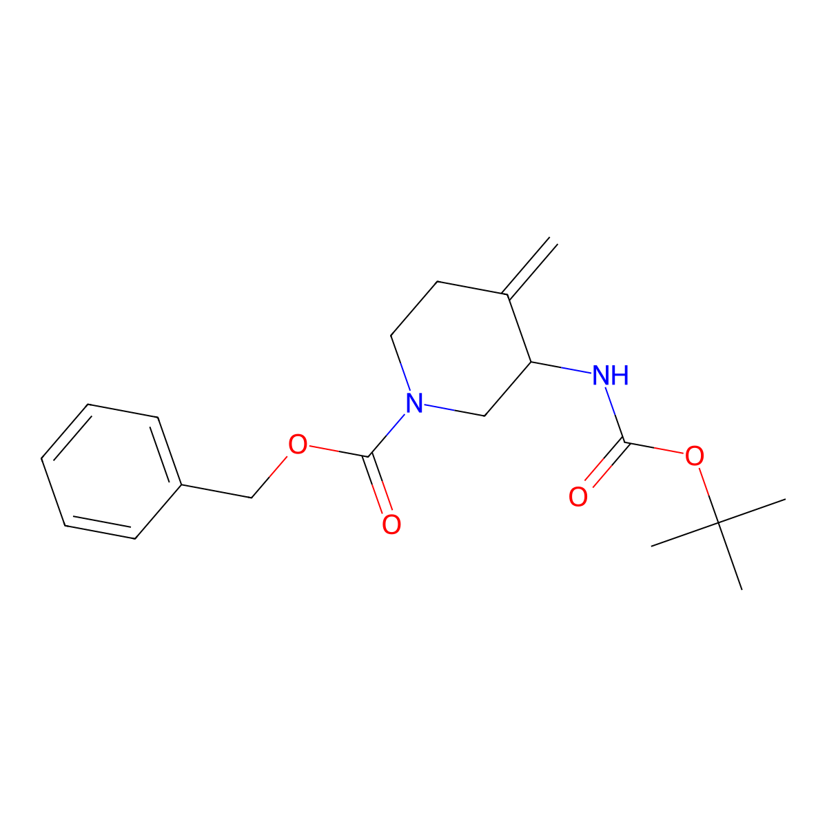 Benzyl 3-(tert-butoxycarbonylamino)-4-methylene-piperidine-1-carboxylate molecular structure, CAS 2891597-56-9