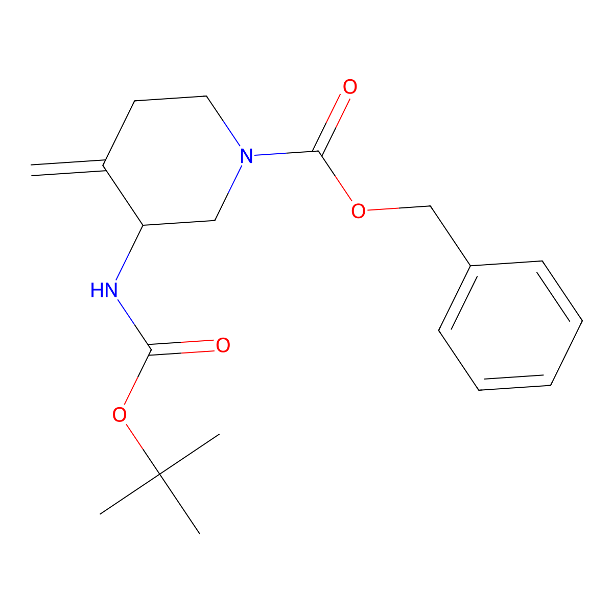 Benzyl 3-(tert-butoxycarbonylamino)-4-methylene-piperidine-1-carboxylate molecular structure, CAS 2891597-56-9