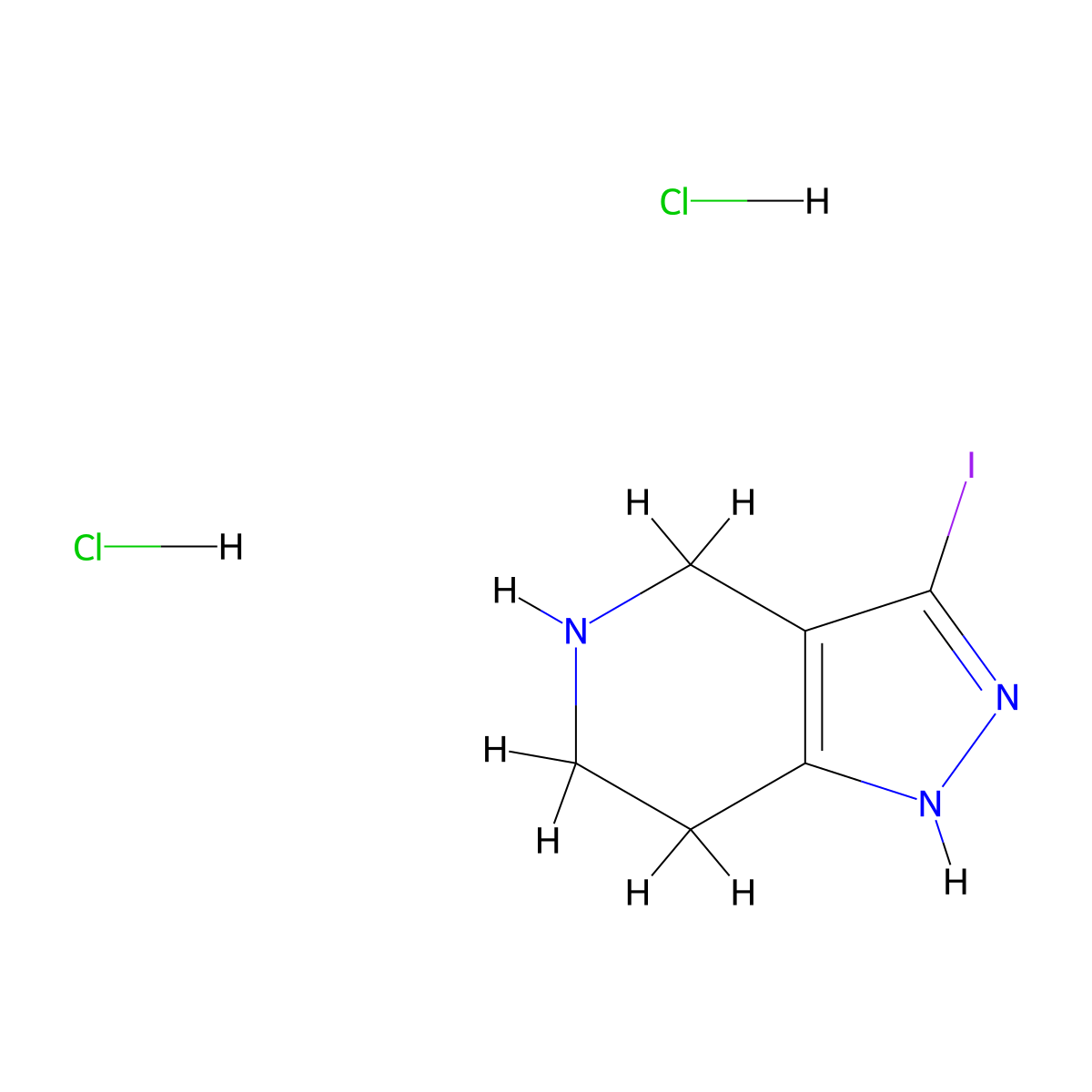 3-iodo-4,5,6,7-tetrahydro-1H-pyrazolo[4,3-c]pyridine dihydrochloride molecular structure, CAS 2891597-59-2