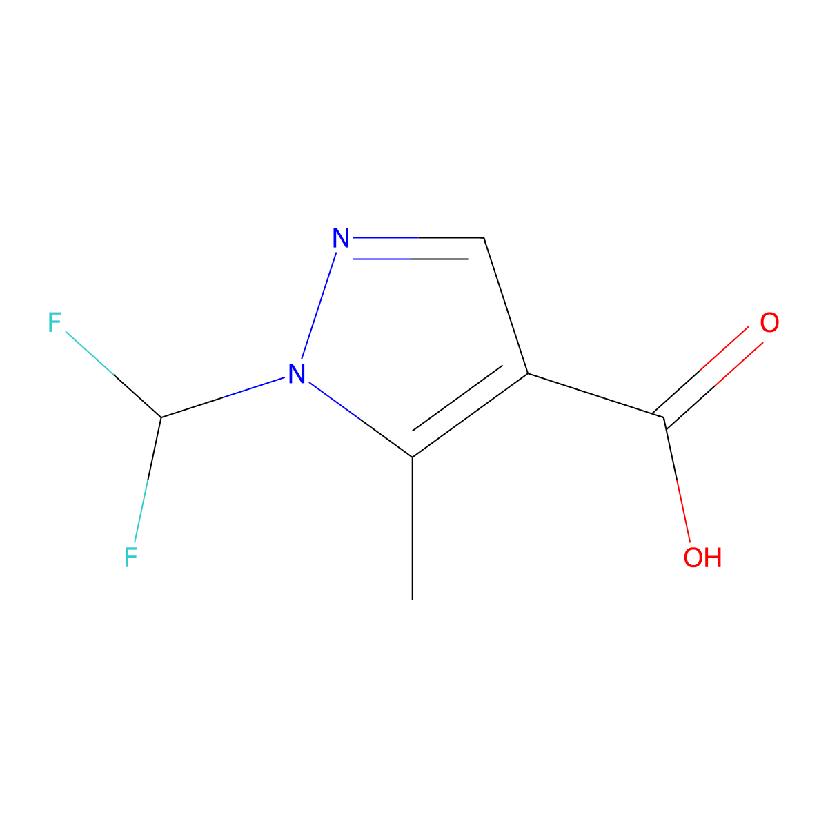 1-(Difluoromethyl)-5-methyl-pyrazole-4-carboxylic acid molecular structure, CAS 2891597-64-9