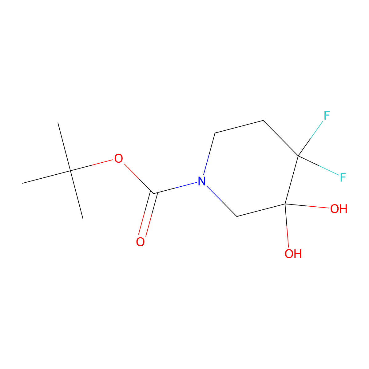 Tert-butyl 4,4-difluoro-3,3-dihydroxypiperidine-1-carboxylate molecular structure, CAS 2891597-92-3